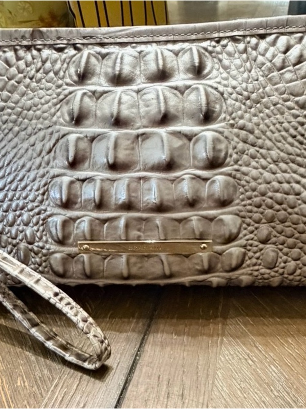 Brahmin Metallic Gray Croc-Embossed Wristlet